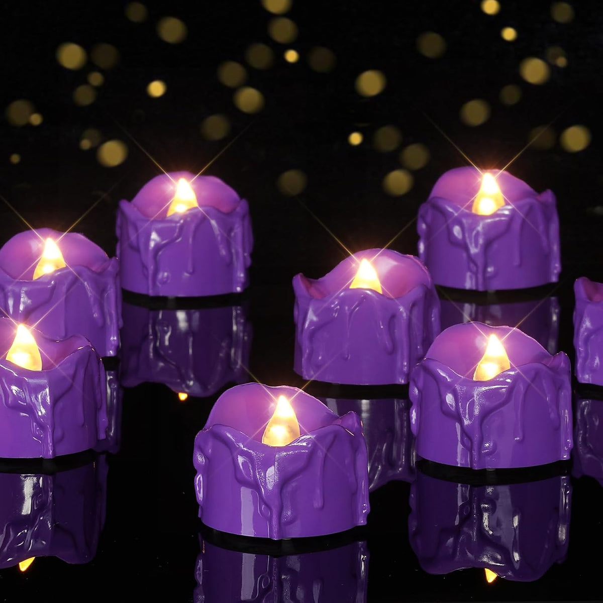 Homemory 12Pcs Halloween Purple Dripping Flameless LED Candles,1.58"x 1.2"