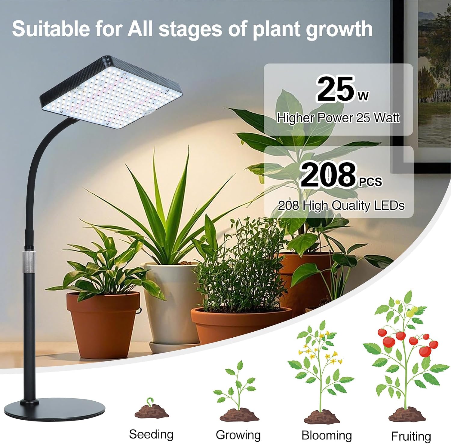 Tabletop Grow Lights for Indoor Plants 25 Watt, Bright Natural Sunlight Full Spectrum Plant Growing Lamps for