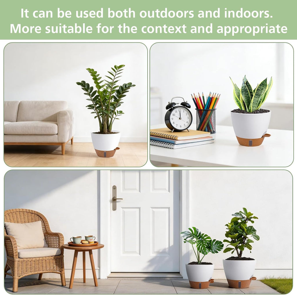 Self Watering Pots with Water Level Indicator, 12" 10" 9" 8" Large Plastic Flower Pots with Mesh Drainage Hole and