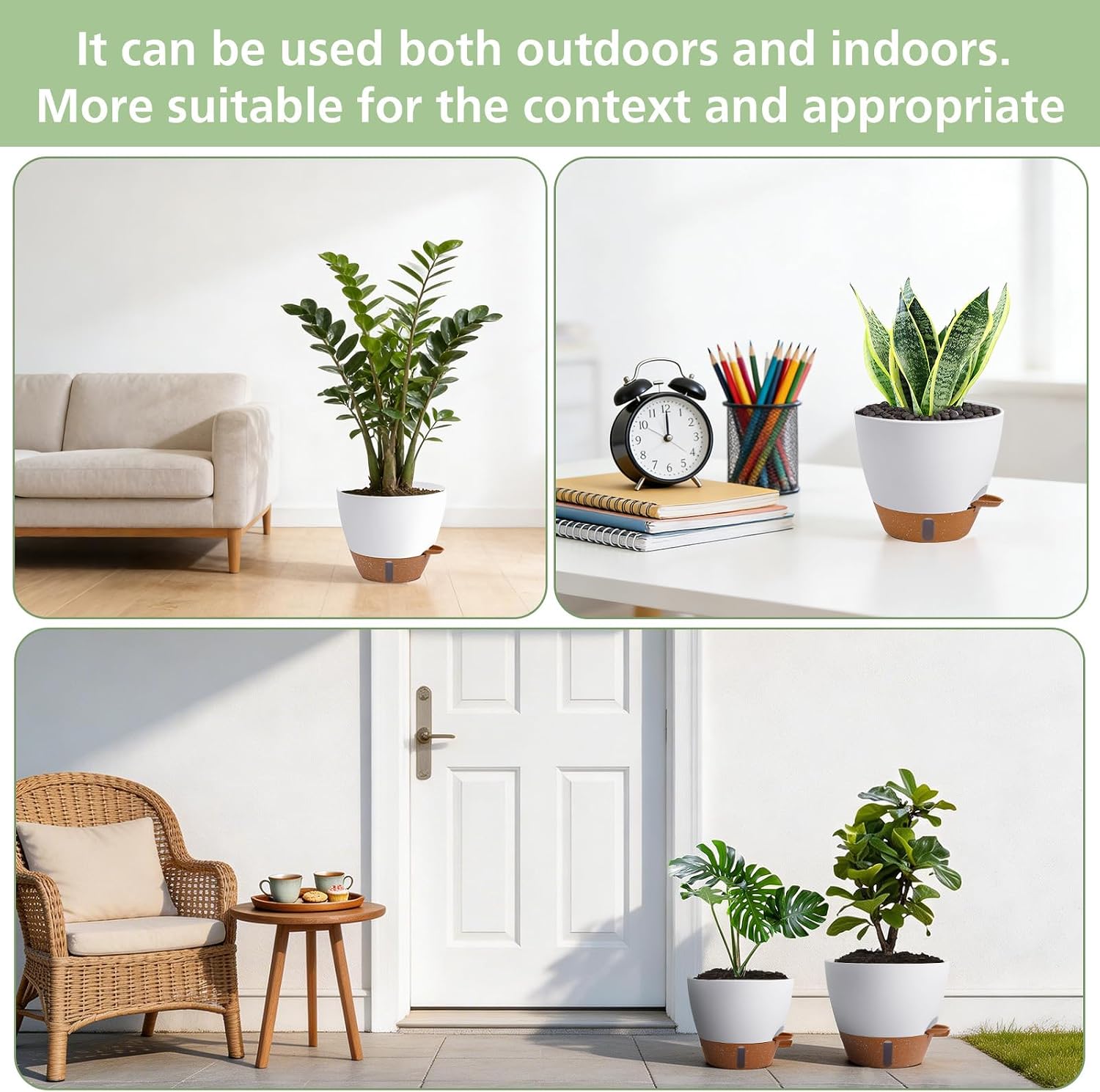 Self Watering Pots with Water Level Indicator, 12" 10" 9" 8" Large Plastic Flower Pots with Mesh Drainage Hole and