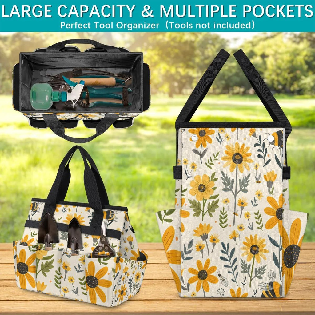 Bee Flower Garden Tool Bag for Women Waterproof & Reusable Heavy Duty Gardening Tote Storage Organizer Toiletry Bag