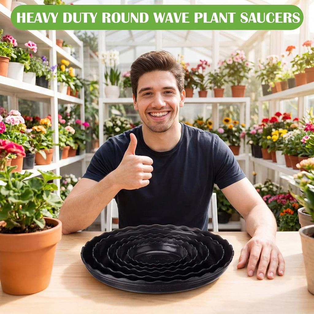 Gejoy 30 Pack Plant Saucers for Pots, 4/6/8/10/12 Inch Black Plastic Plant Trays to Catch Water, Durable Heavy Duty