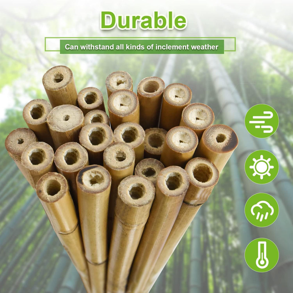Jollybower 25pcs 1/2" D Thicker Heavy Duty Bamboo Stakes, 4FT Plant Stakes, Natural Garden Stakes for Tomato, Bean