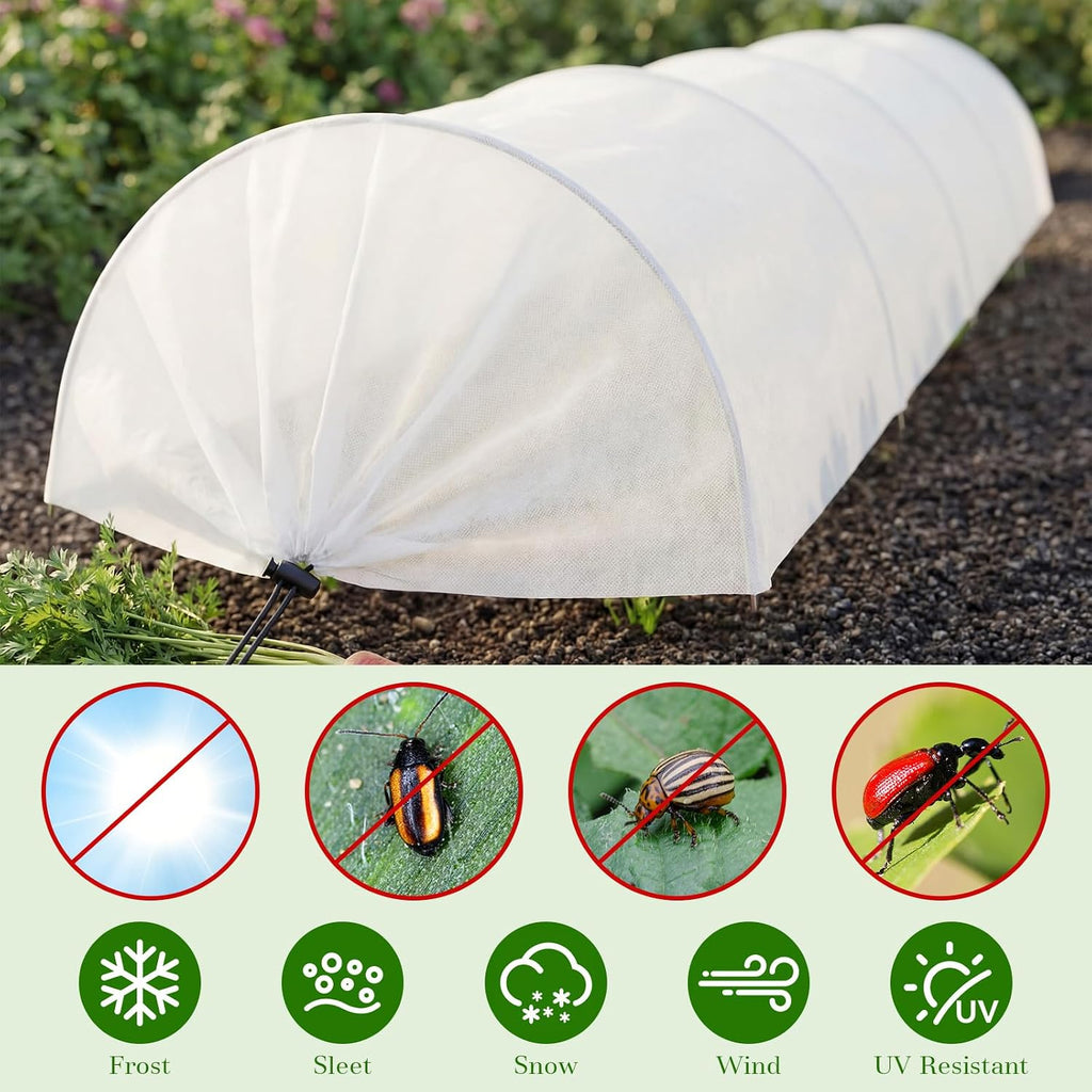 4 Pack 10ft Mini Garden Greenhouse Tunnel Net Cover | 2 in 1 Portable Frost Cloth Hoop Greenhouse Tunnel Quick-release