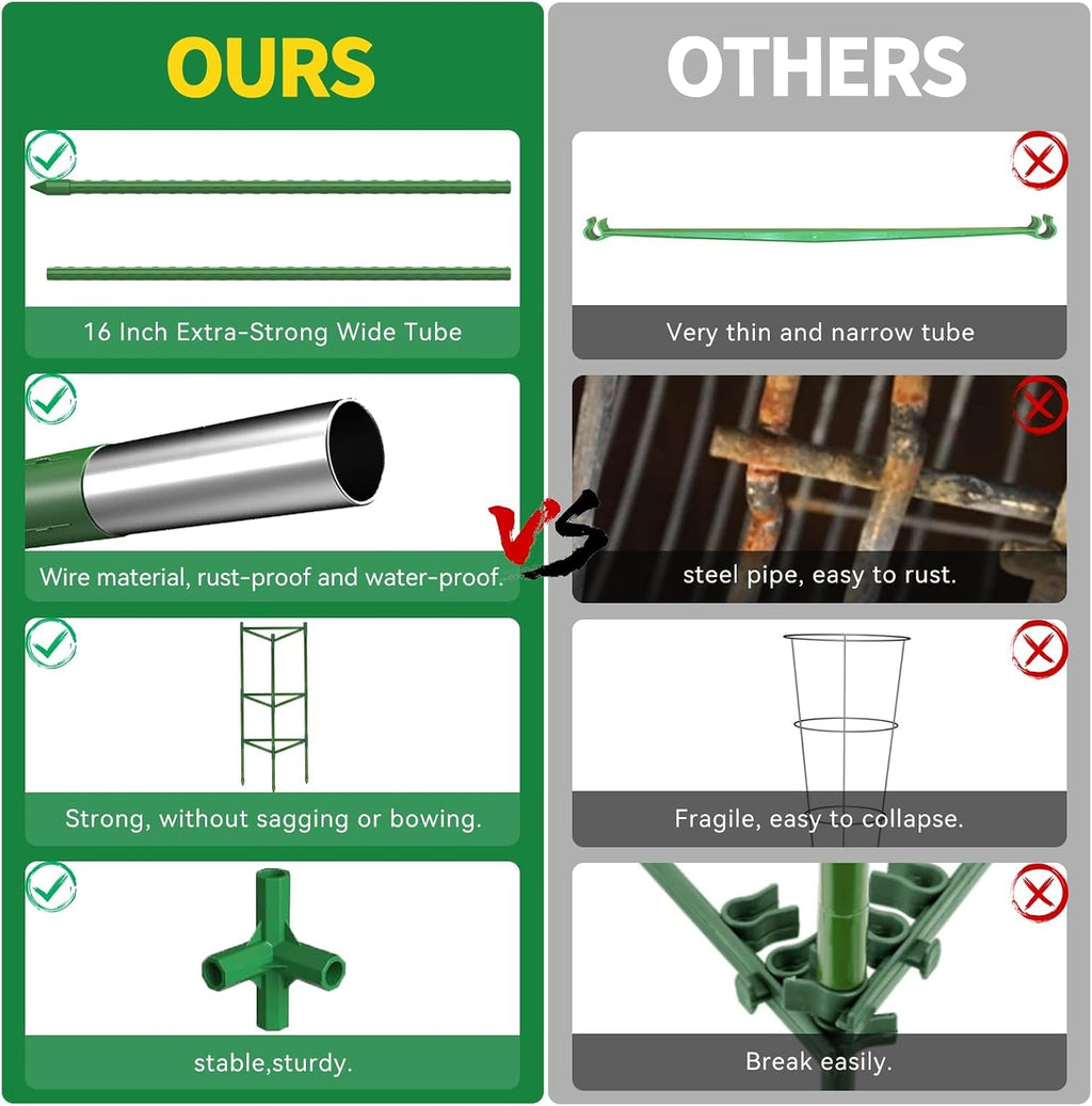 6 Pack Large Tomato Cage for Garden Up to 49" H X 16" W Metal Plant Support Stakes with Clips Triangle Pea Cages