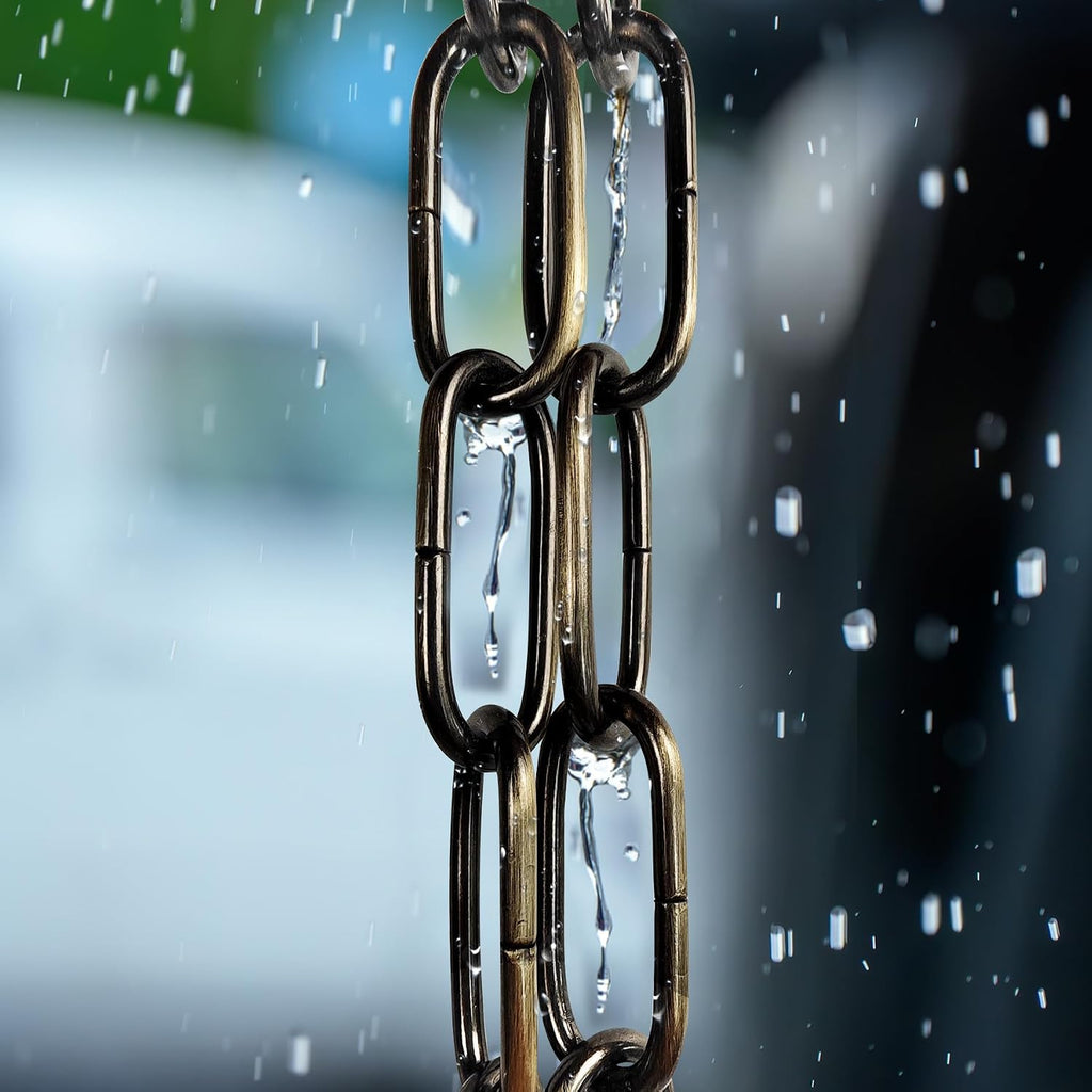 LOFIR 16.5FT Matte Bronze Iron Rain Chain 4mm | 16.5ft bronze rain chain with hooks bells, 4mm iron tube for roof eaves