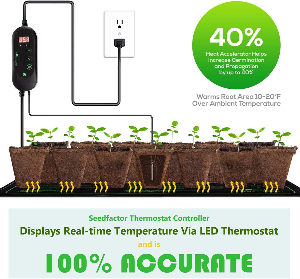 MET Certified Seedling Heat Mat with 50℉~108℉ Digital Thermostat Controller for Seed Germination (20" x 20")