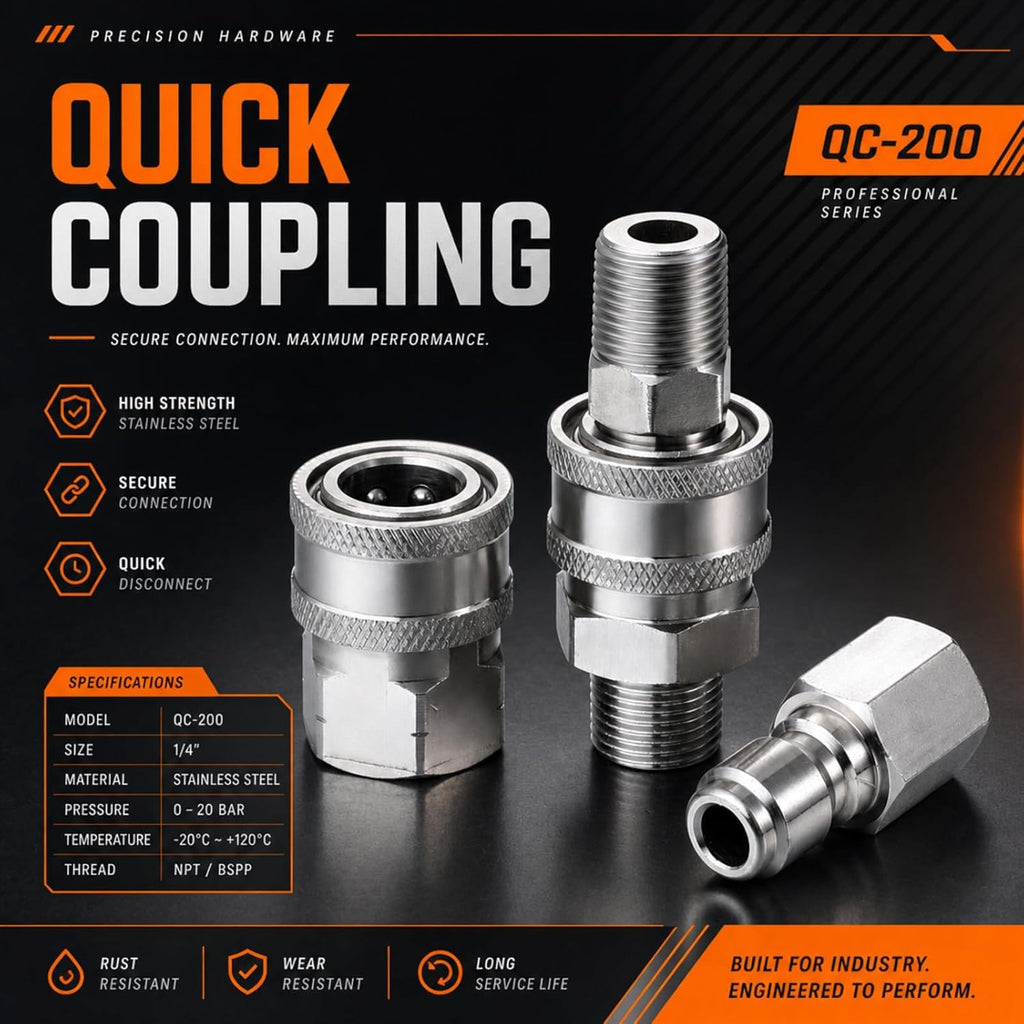 Hotop NPT 3/8 Inch Stainless Steel Male and Female Quick Connector Kit Pressure Washer Adapters(4 Sets)