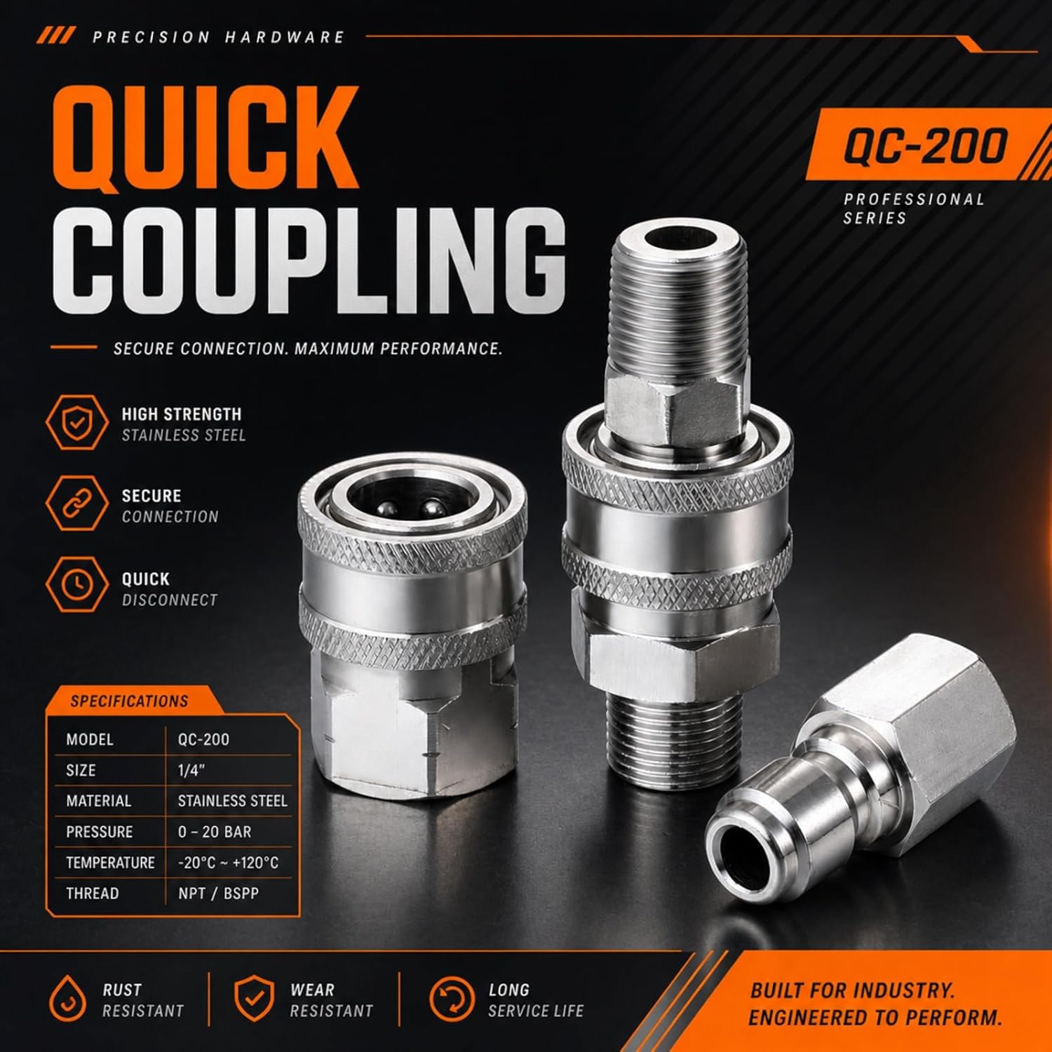 Hotop NPT 3/8 Inch Stainless Steel Male and Female Quick Connector Kit Pressure Washer Adapters(4 Sets)