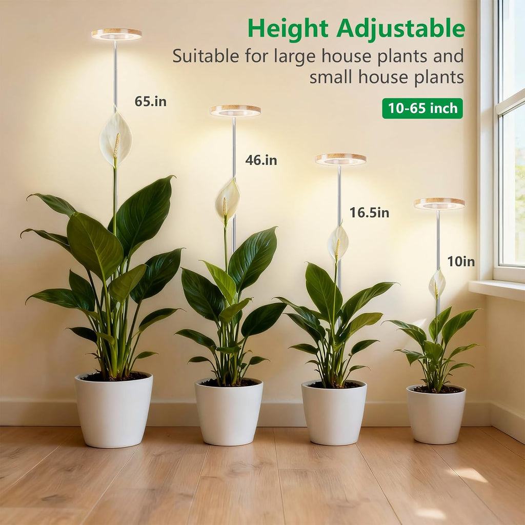 SDOVUERC Full Spectrum Grow Lights for Indoor Plants – Adjustable Height Plant Lamp with Wood‑Grain Finish, 6/12/18H
