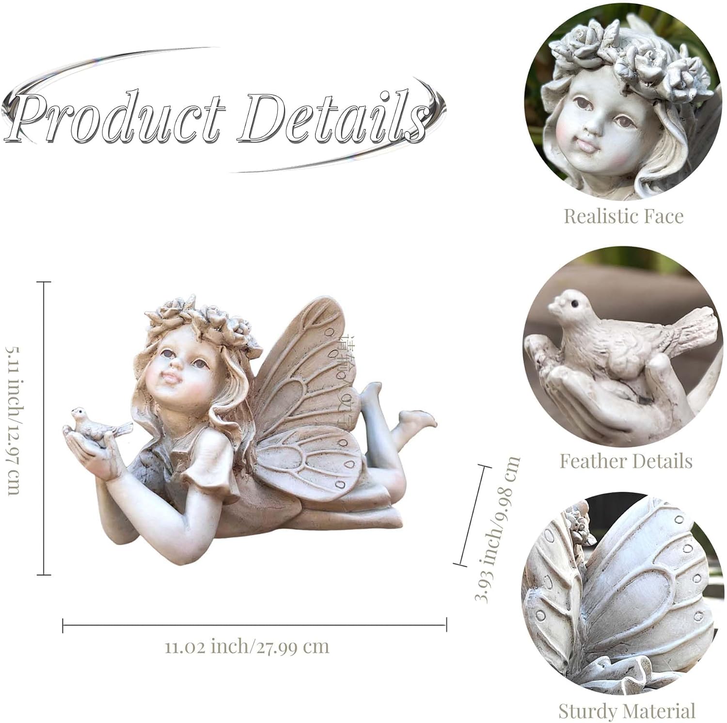 Fairy Garden Decor, Angel Holding a Bird Garden Statues for Outside | Resin Fairies for Fairy Garden, Cute Yard