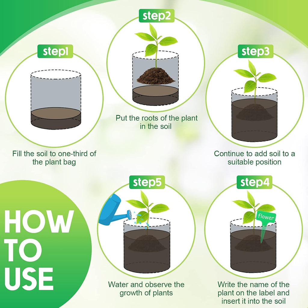 Nuanchu 50 Packs Grow Bags Small Aeration Fabric Pots Nonwoven Garden Bags Grow Pots Planter with 50 Pcs Plant Labels
