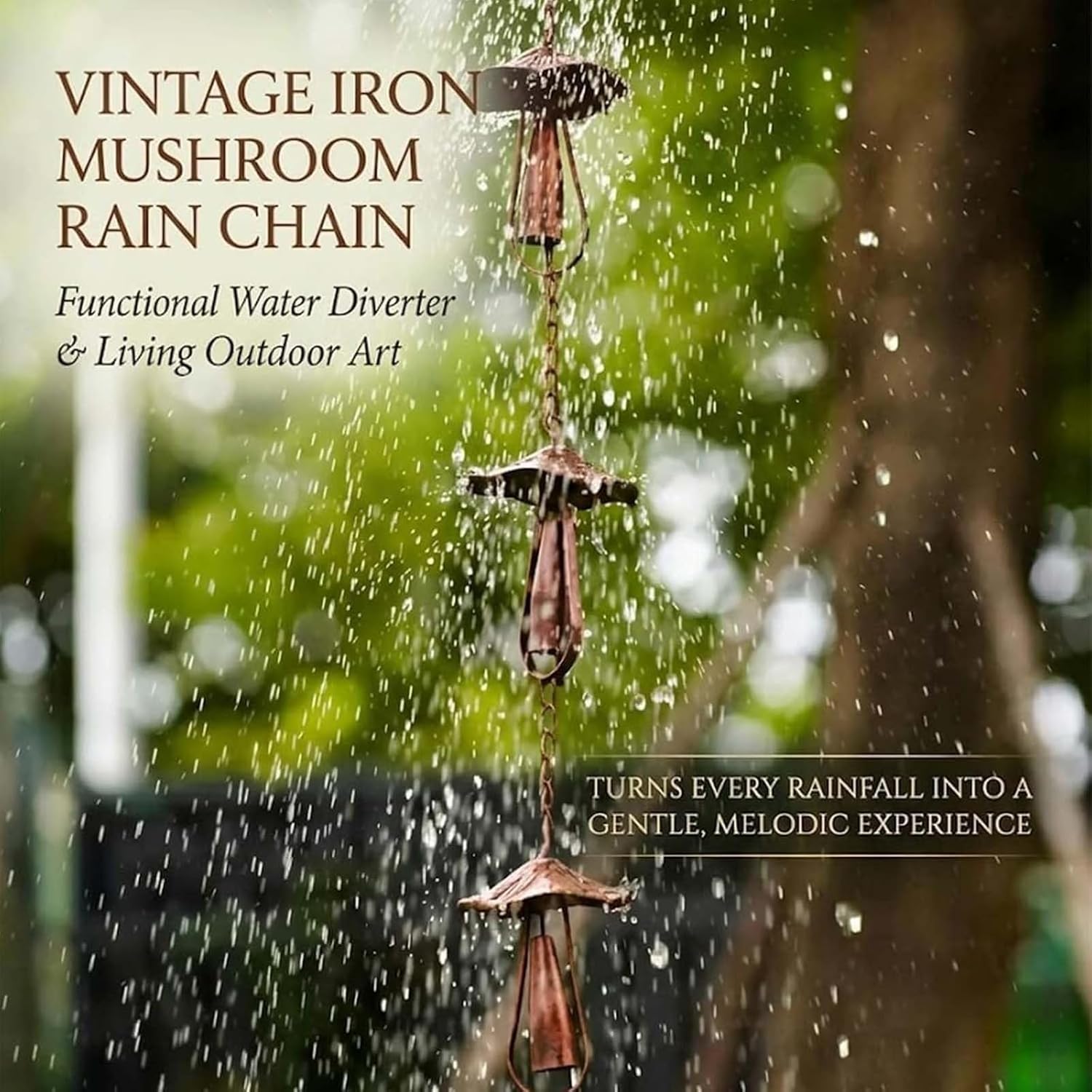 Vintage Iron Mushroom Rain Chain, 51.18 in Metal Mushroom Rain Catcher for Patios & Porches, Outdoor Decor (1PC)