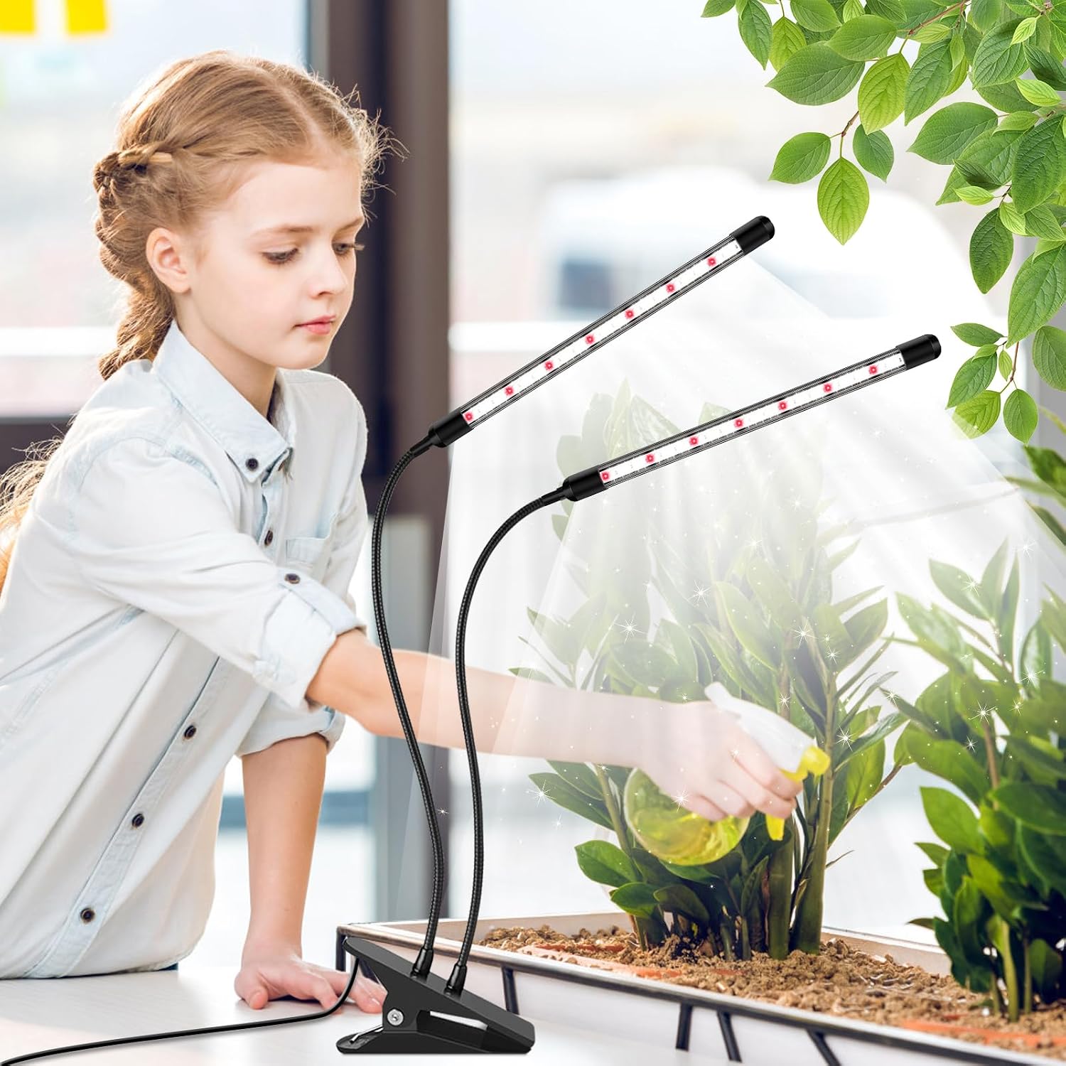 SDOVUERC Full Spectrum 2026 Grow Lights for Indoor Plants, Dual Head Clip Plant Lights with 6/12/18H Timer,3 Light