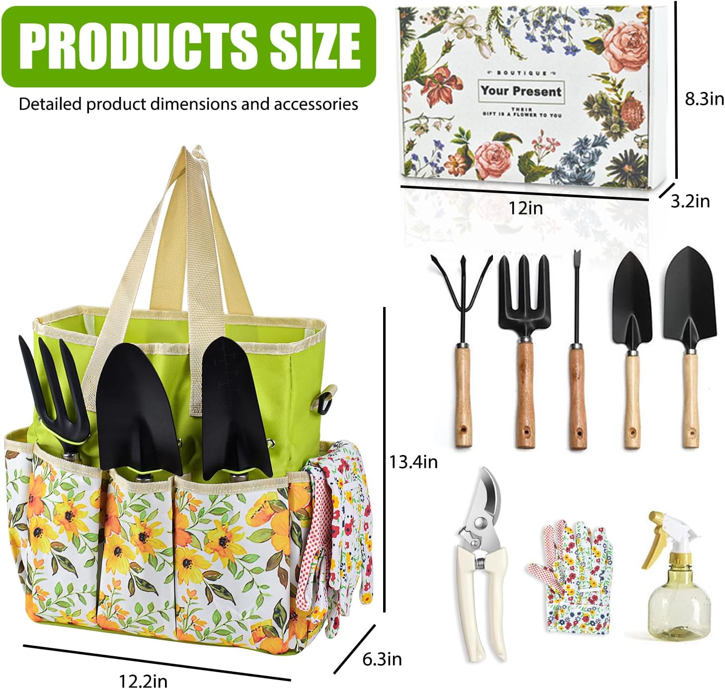 Gardening Tools Set Set for Women, 10 Pieces Heavy Duty Gardening Hand Tools with Storage Handbag Box, Steel Durable