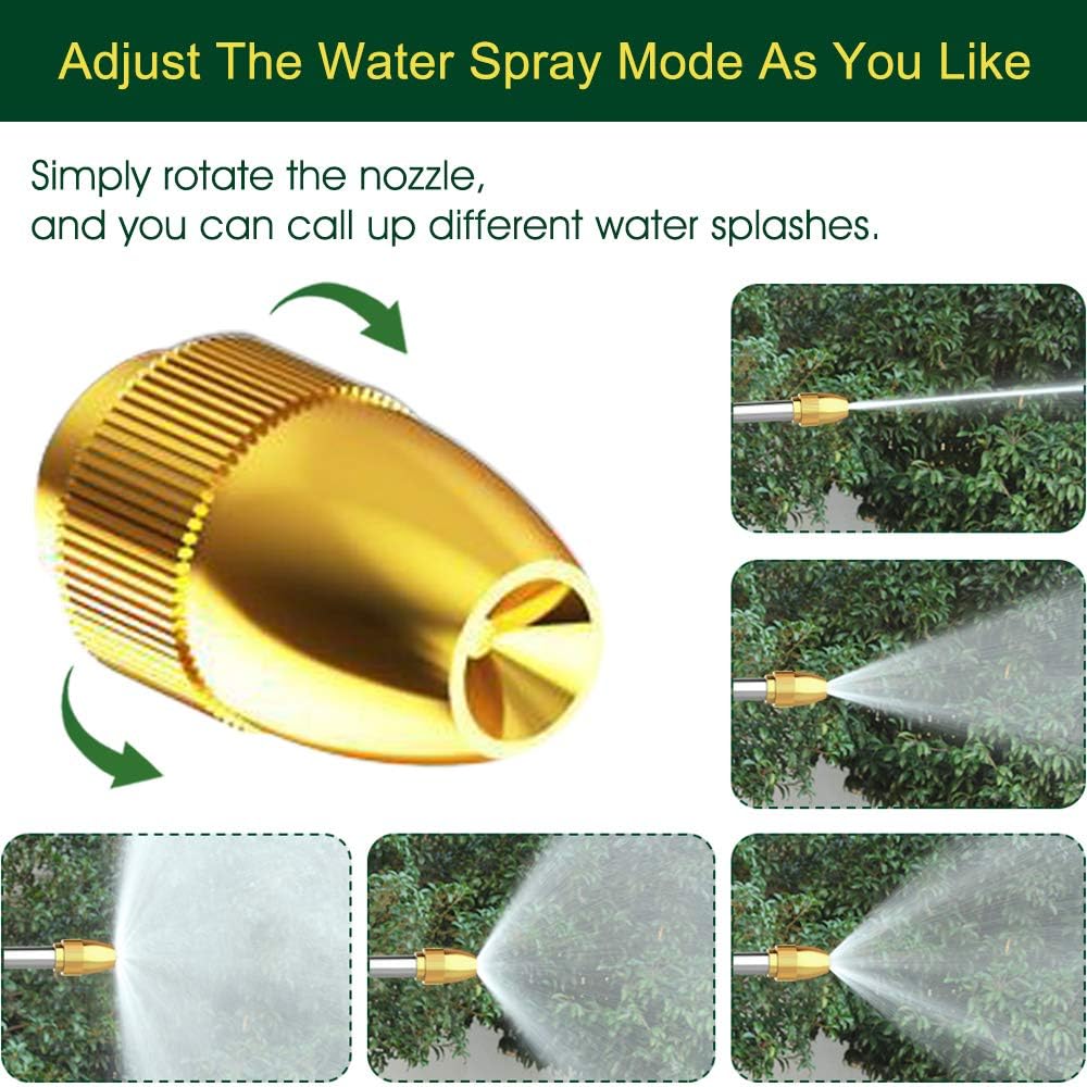 Upgrade Water Hose Nozzle Long Rod Garden Hose Nozzle Heavy Duty metal Brass sprayer 360° Rotaing spray gun for car