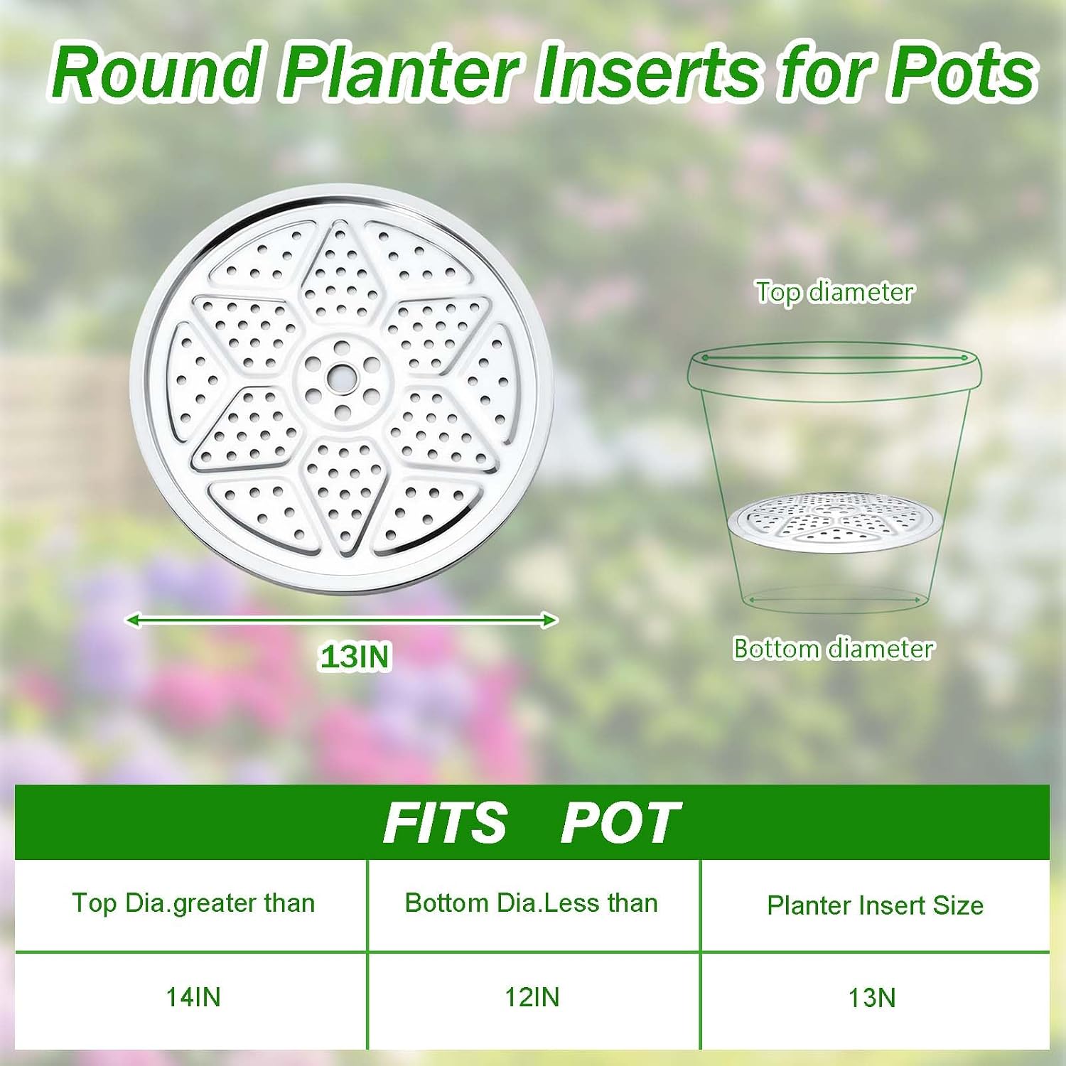 3PCS Round Planter Inserts for Large Tall Pots, 13" Stainless Steel Flower Pot Lift Insert Portable Planter Accessories