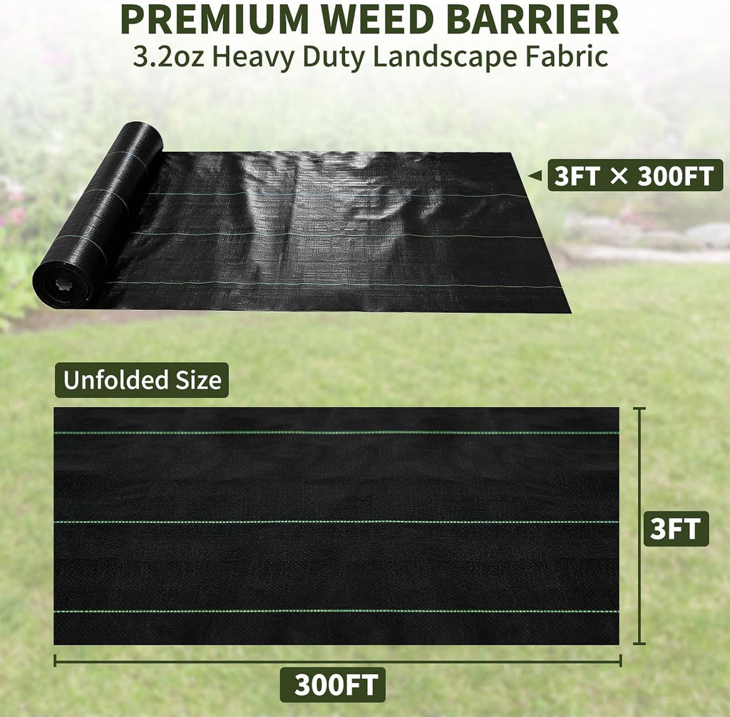 EXTRAEASY 3ft x 300ft Weed Barrier Fabric, Heavy Duty Landscape Fabric, 3.2oz Weed Control Fabric, Tear-Resistant Weed