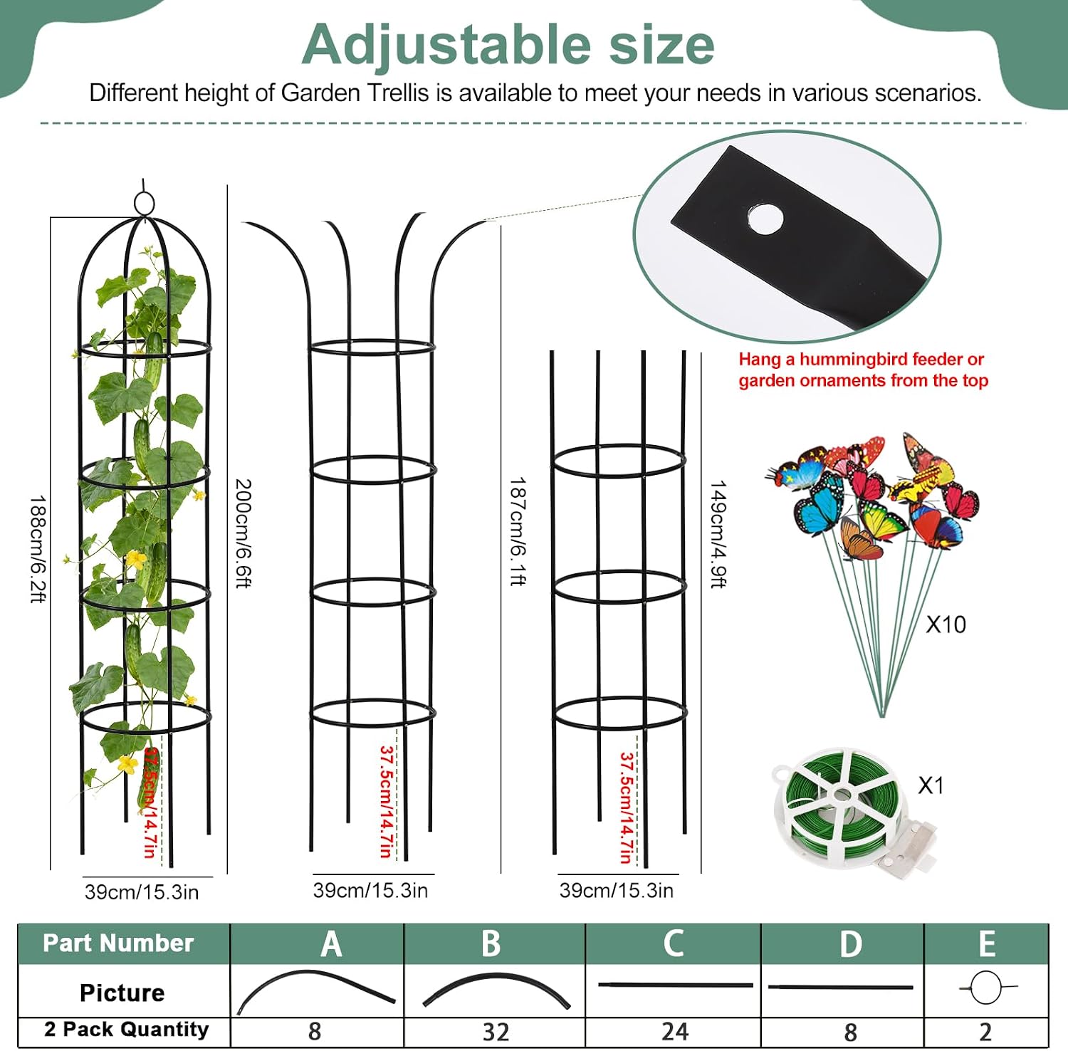 100% Metal 2pc Obelisk Garden Trellis 6.6 Feet Tall Sturdy Plant Support | Climbing Vines and Flowers Stands,Upgrade