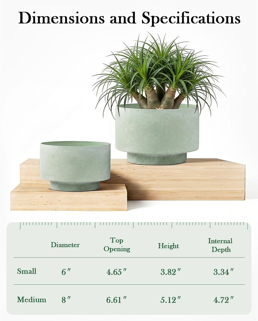 Succulent Pots, 8"+6" Plant Pots, Ceramic Planters for Indoor Plants | 2-piece set with drainage holes, hand-painted