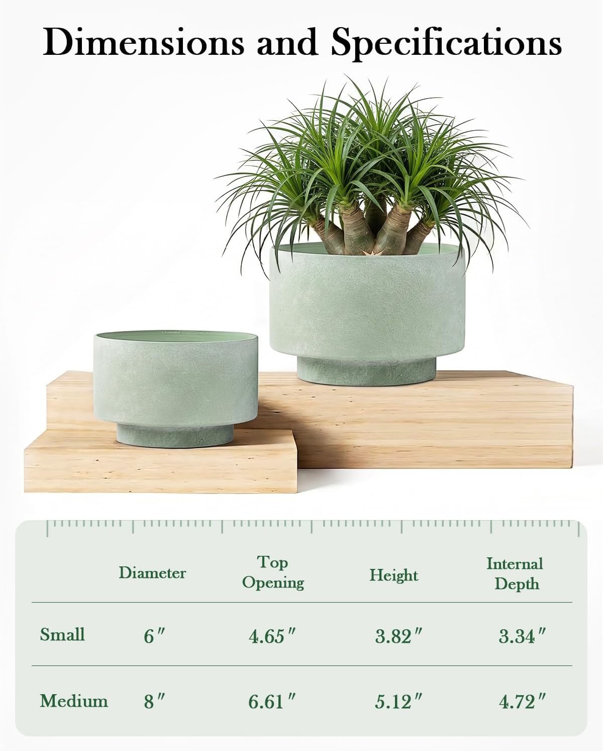 Succulent Pots, 8"+6" Plant Pots, Ceramic Planters for Indoor Plants | 2-piece set with drainage holes, hand-painted
