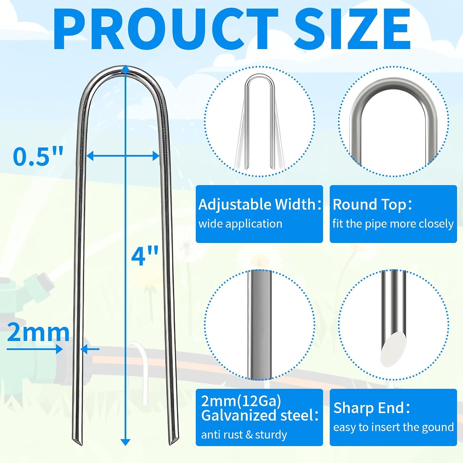 MySit 200 Pack 4 Inch Garden Stakes Galvanized Drip Irrigation Stakes | Galvanized U Shaped Landscape Staples Ground