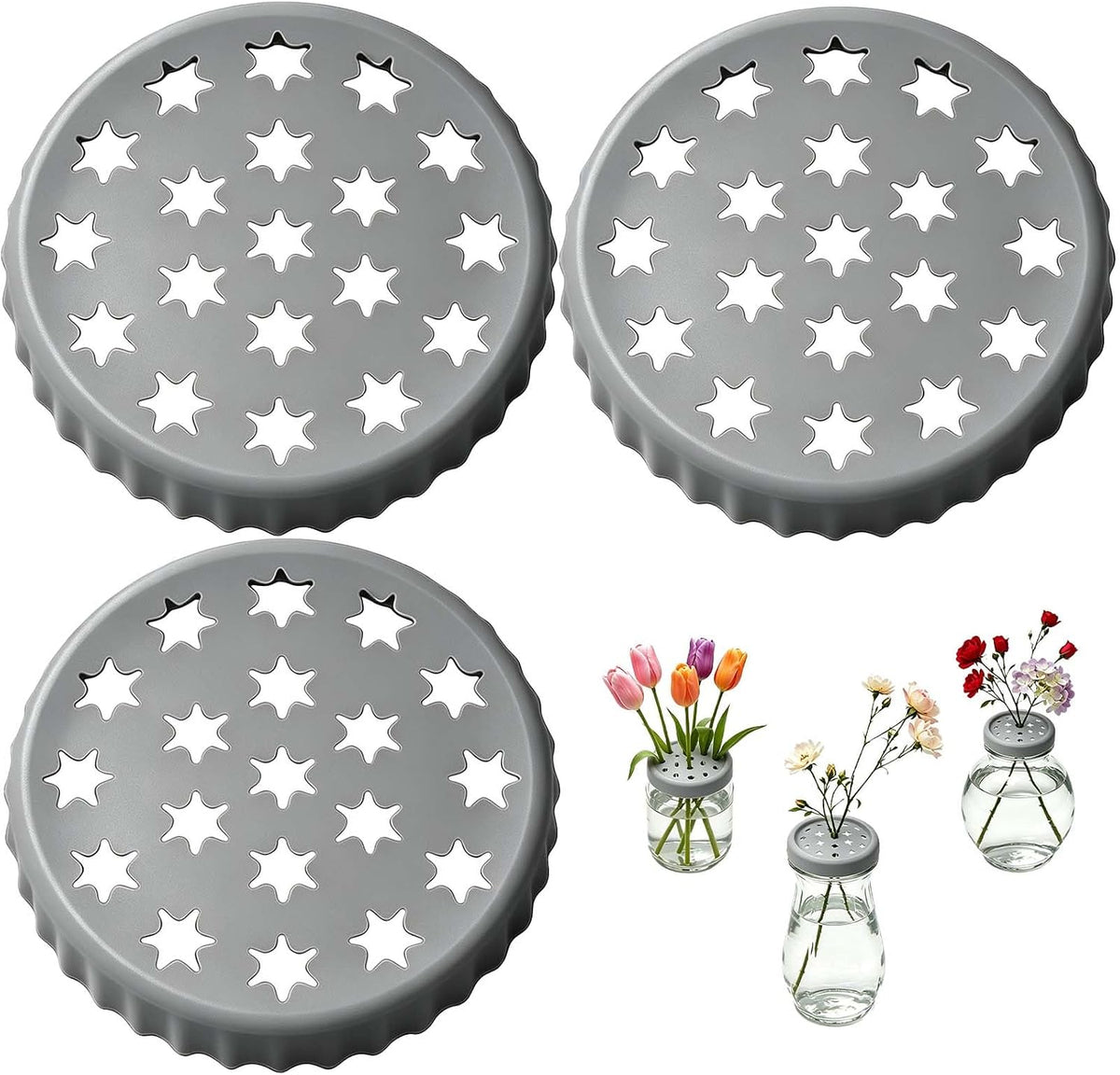 3 Pack Silicone Flower Arranger, Reusable Floral Grid for DIY Bouquet,Grey