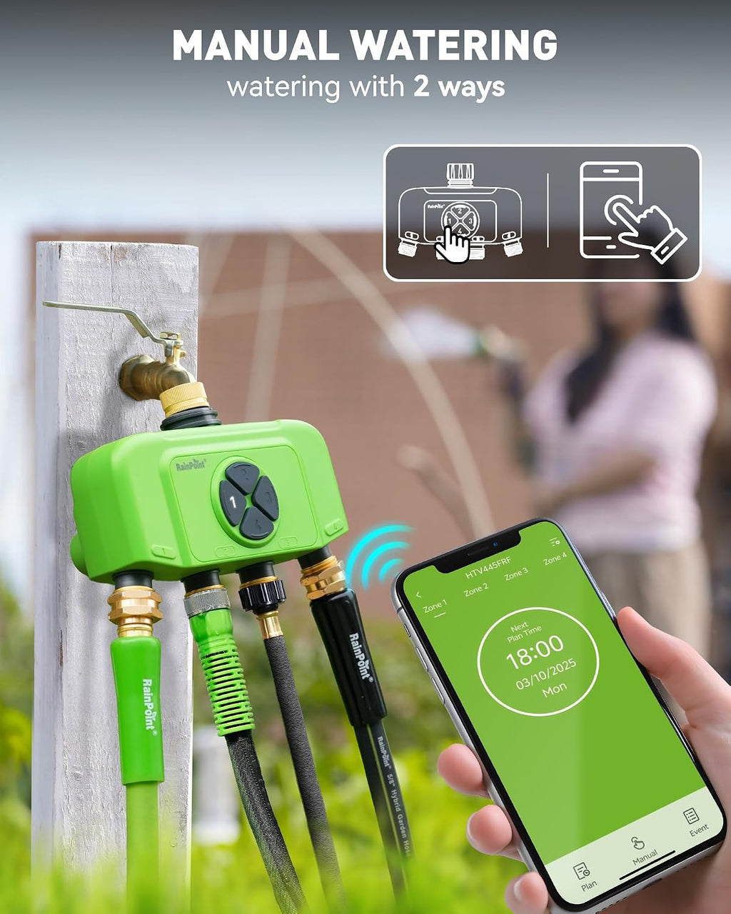 RAINPOINT WiFi Smart Sprinkler Timer, Outdoor Garden Hose Water Timer with Solid Brass Inlet & Outlet, Custom