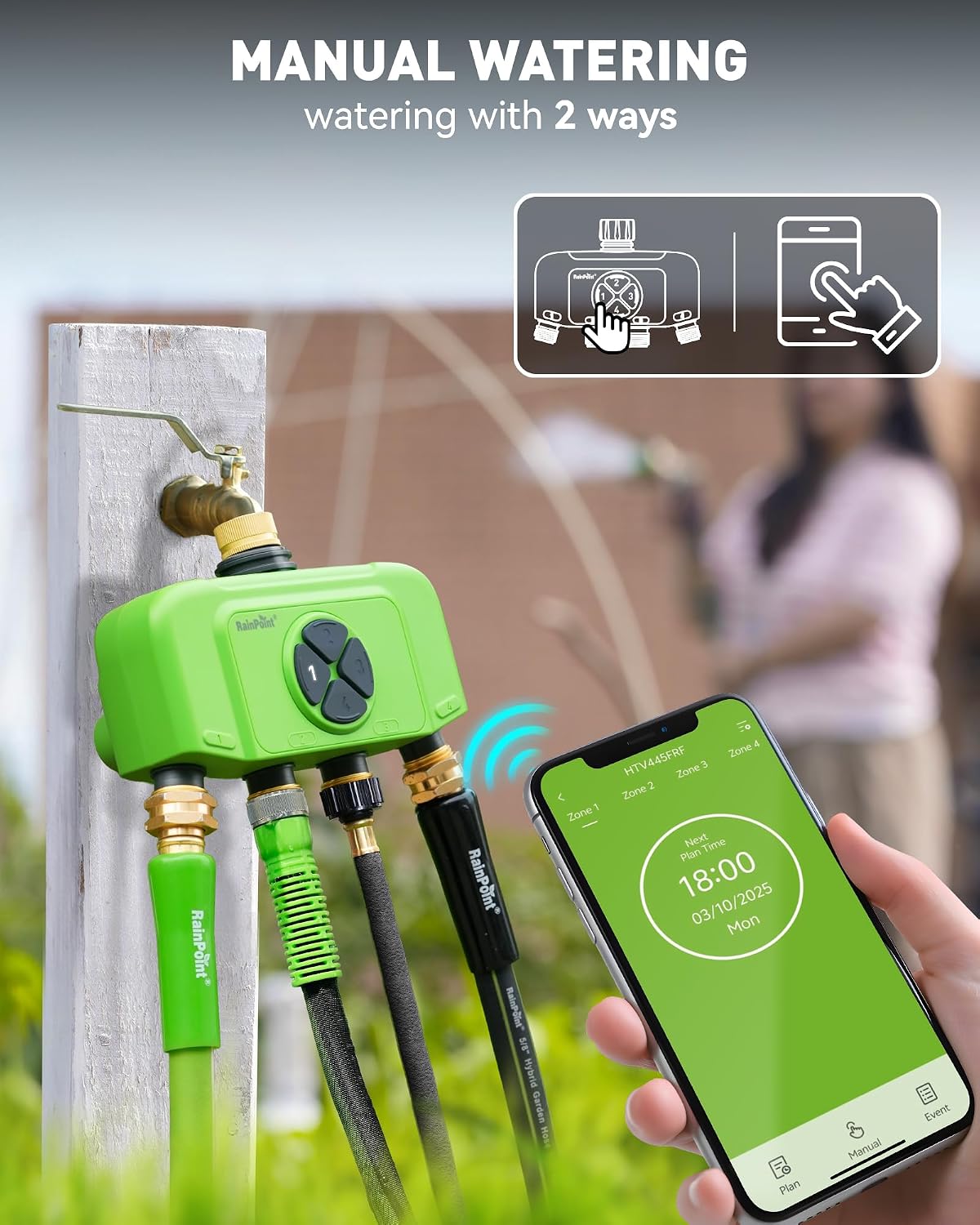 RAINPOINT WiFi Smart Sprinkler Timer, Outdoor Garden Hose Water Timer with Solid Brass Inlet & Outlet, Custom