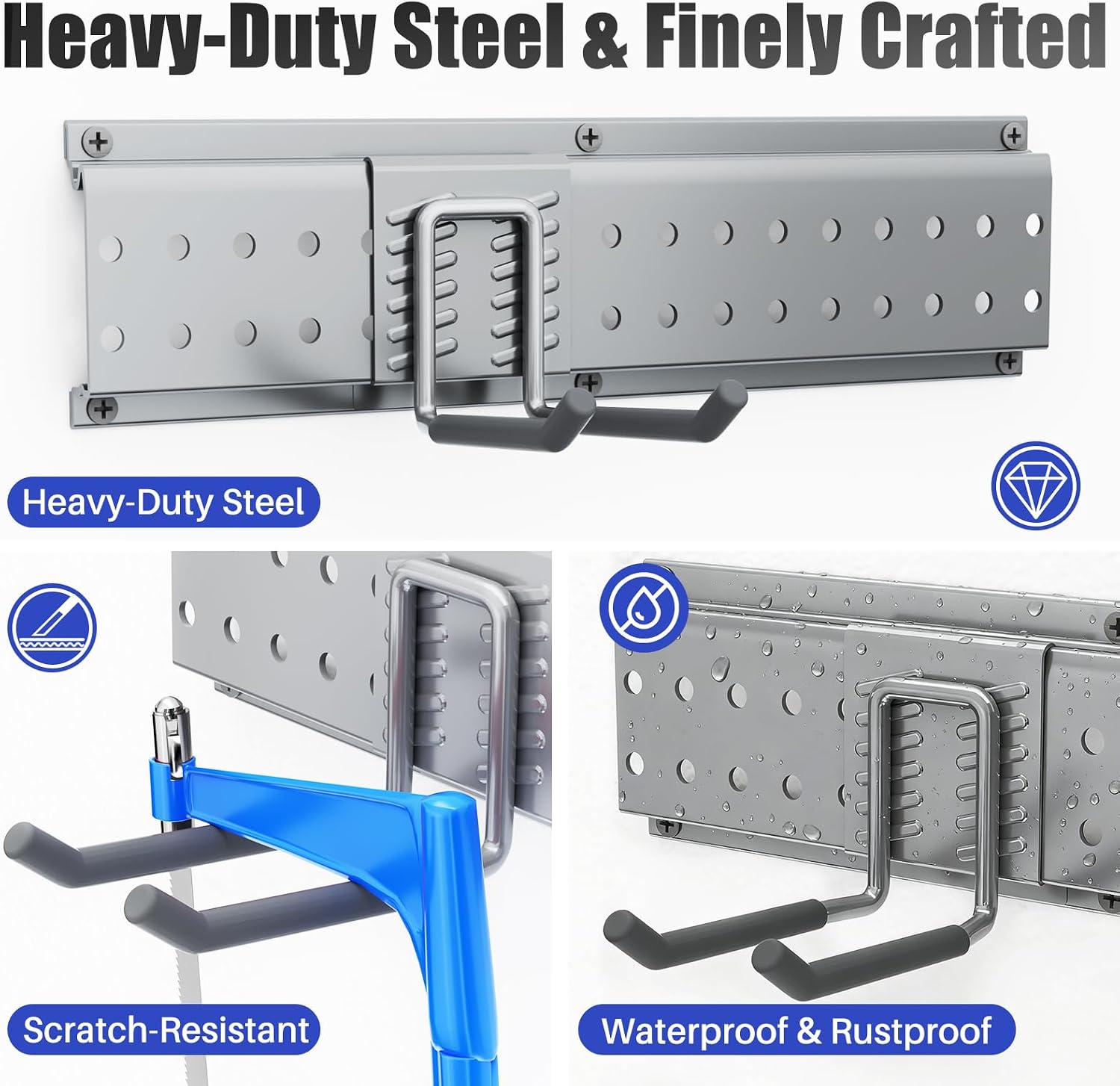 Garage Tool Organizer Wall Mount 49.5 inches with 10 Adjustable Heavy-Duty Hooks, Garage Organization, Garden Tool