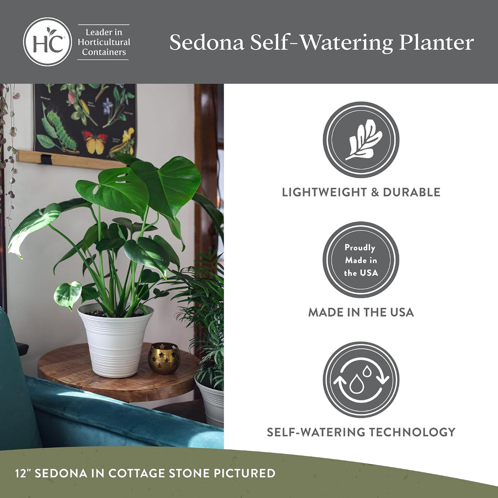 The HC Companies Sedona Round Self-Watering Pot - Lightweight Self Care Planter - Plastic Planter for Herbs & More