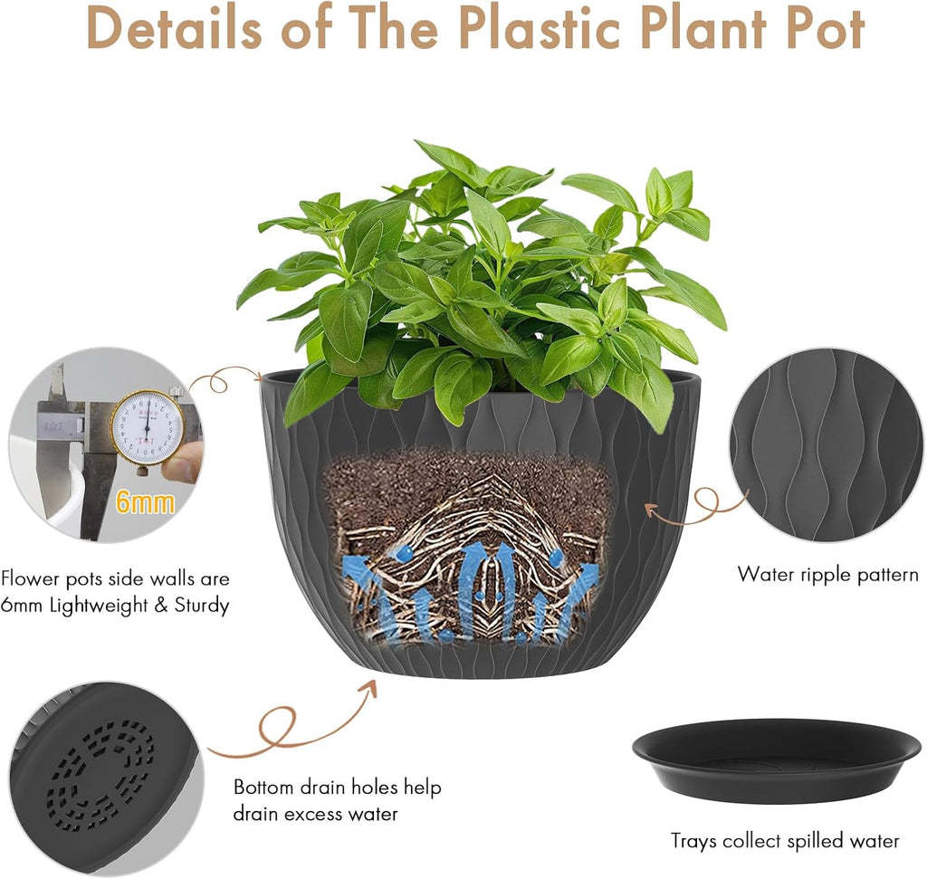 WSMKSZ 12 Inch Large Plant Pots for Indoor or Outdoor Plants, Wide Water Ripples Flower Pots with Drainage Holes &