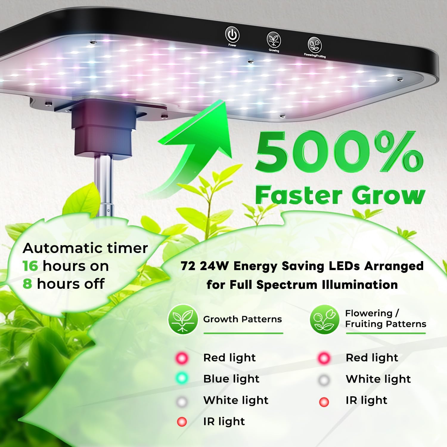 Stainless Steel Hydroponics Growing System kit Indoor Garden: 15 Pods Herb Garden with 24W Full Spectrum Grow Light