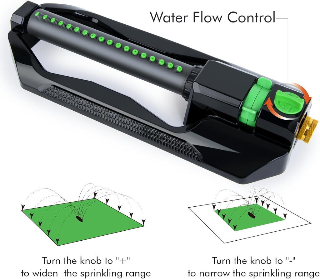 RESTMO Oscillating Sprinkler with Metal Base, Lawn Sprinklers for Yard | 18 Precision Nozzles, Adjustable Flow Control