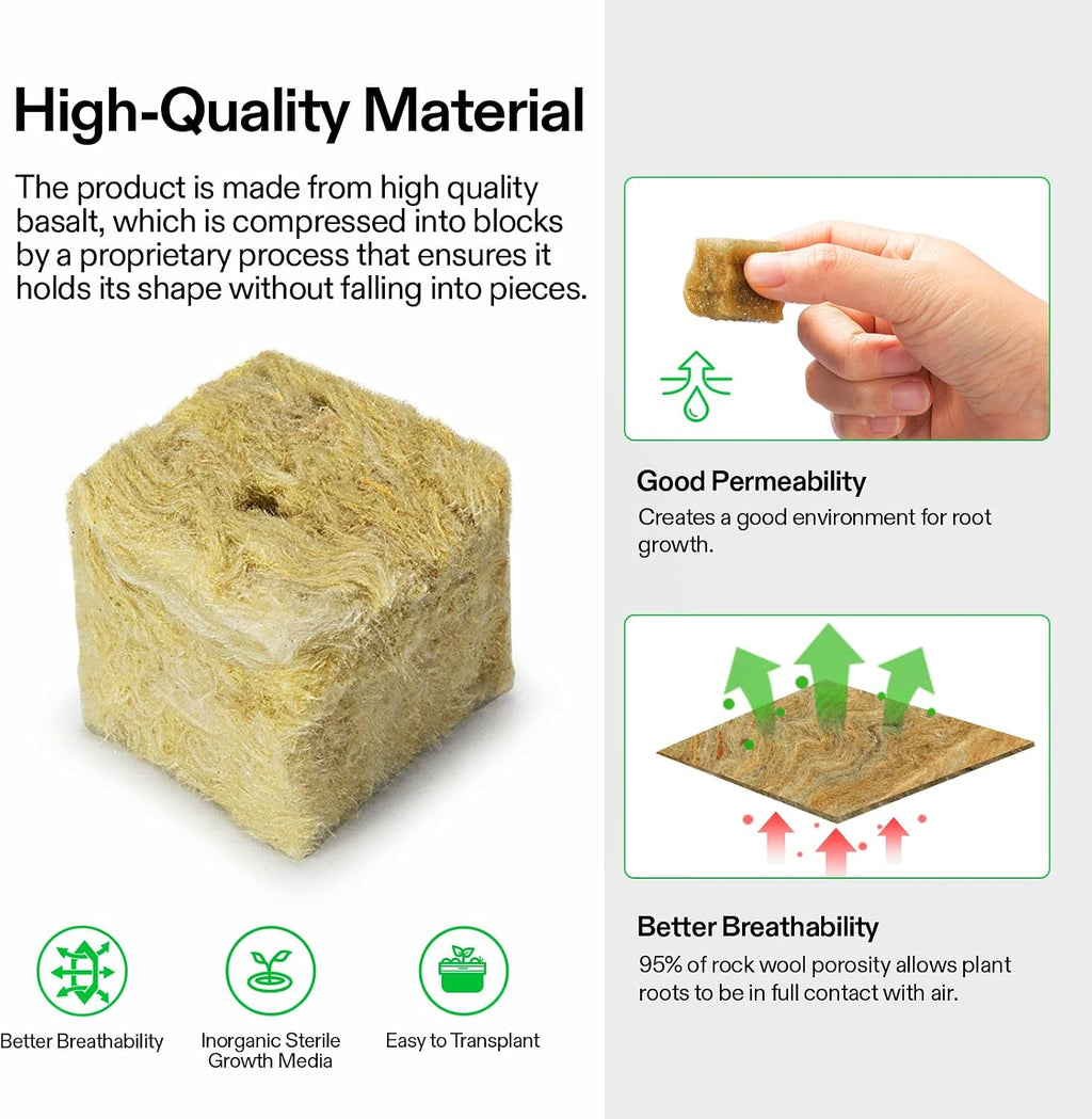 VIVOSUN 1.6" Rockwool Cubes, 4 Sheet of 112 Plugs Stonewool Starter | for Cuttings, Clone, Plant Propagation, Seed