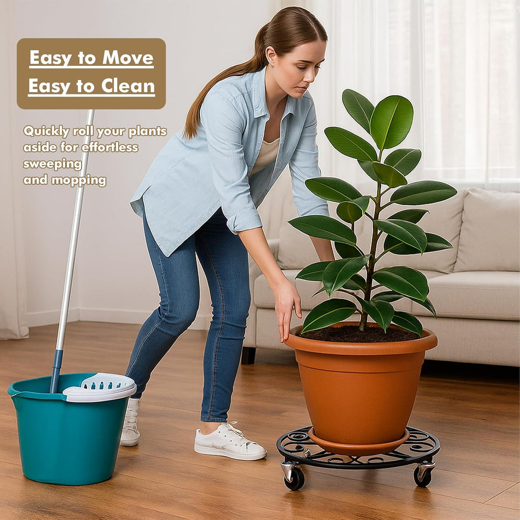 4 Pack Plant Caddy with Wheels 13.5 Inch Rolling Plant Stand for Large Plants Heavy Duty Plant Rollers Metal Plant