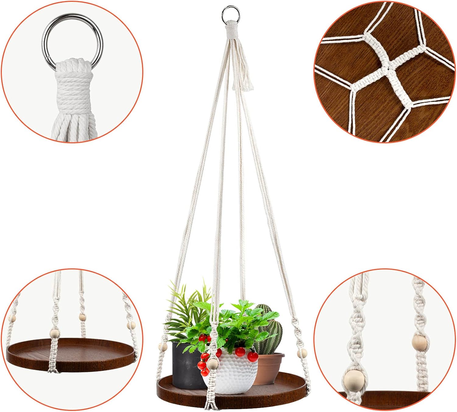 E-Know Macrame Plant Hanger - 2 Set Indoor Hanging Planter Shelf - Hanging Planter Rack Decorative Flower Pot Holder