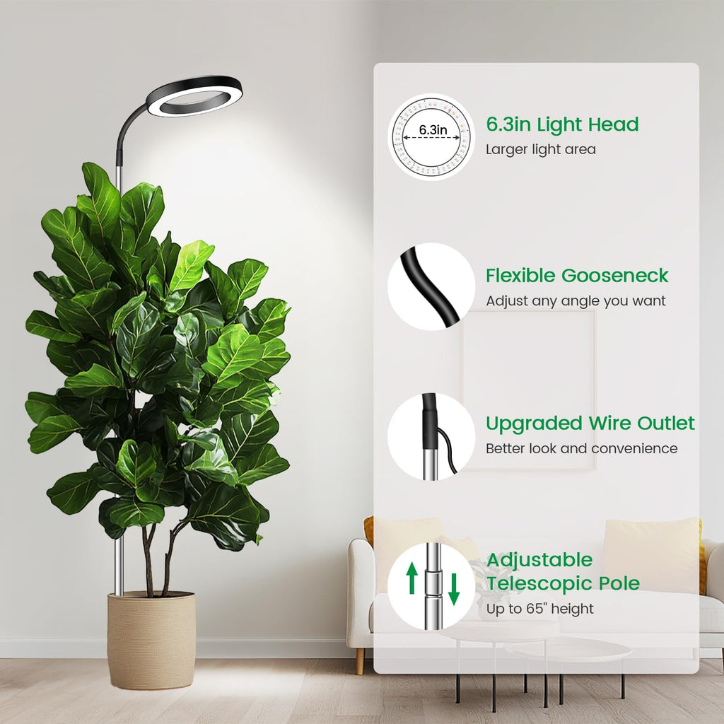 Plant Light, Full Spectrum Grow Light, 65'' Height Adjustable 3Pack | 6000K Grow Light, 3 Colors Modes, 5 Dimmable
