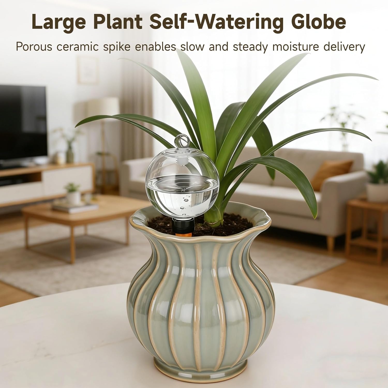 4 PCS Large Plant Self-Watering Globes, 16.9 oz Slow Release Watering Bulb with Ceramic Spike Stake, Top Fill Plastic