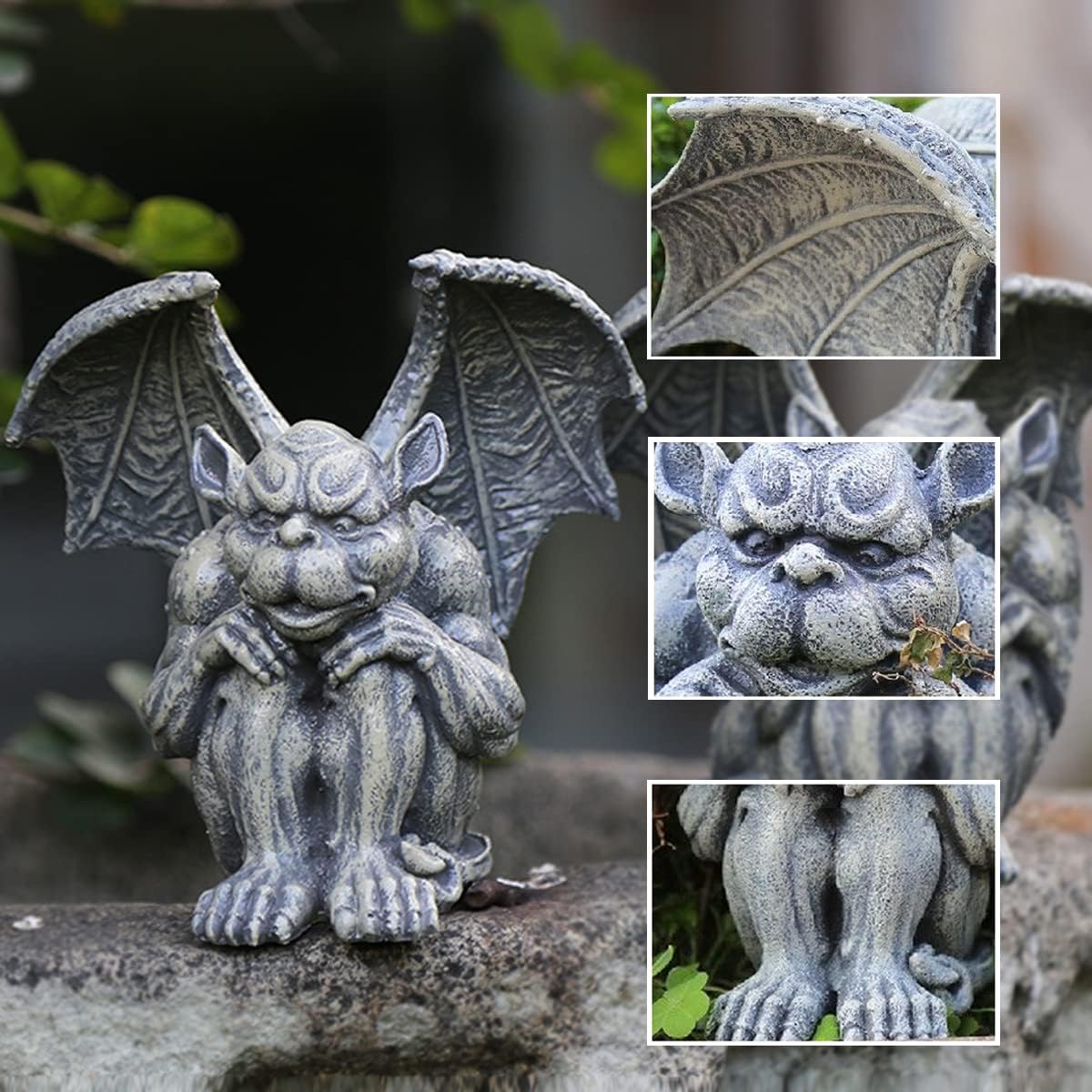 OwMell Gargoyle Sitting Statue Garden Guardian Sculpture Figurine 7 Inch | Gothic Indoor Outdoor Garden Decor Statue