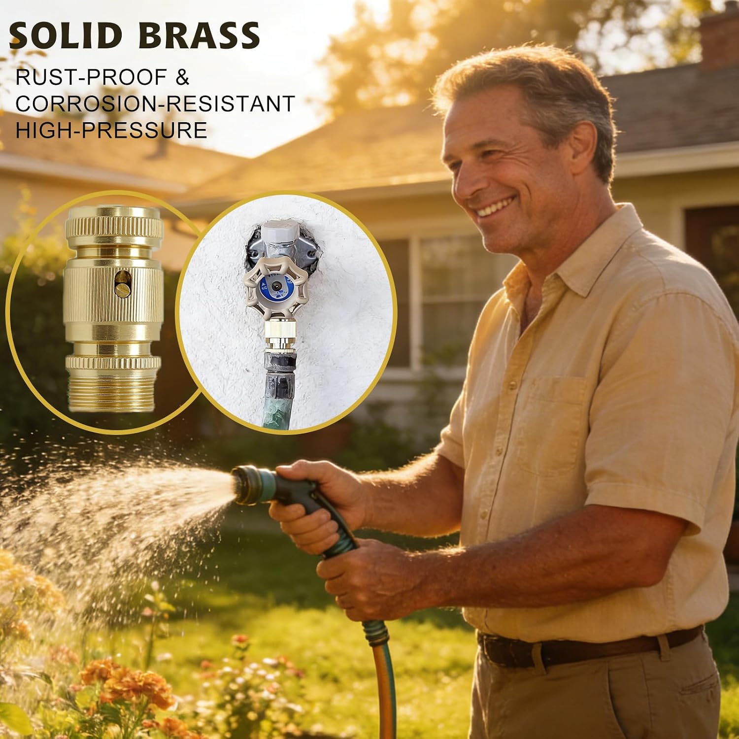3/4 Inch GHT Solid Brass Garden Hose Quick Connect Fittings, Water Hose Connectors with Leak-Proof Seal for Outdoor