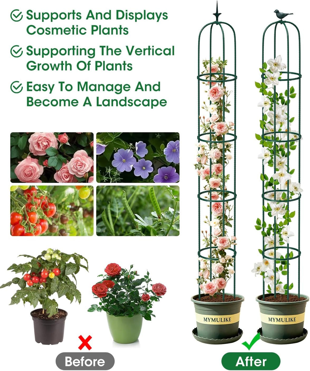 2PCS Garden Trellis for Climbing Plants, 6.2FT Rustproof Metal Pipe with Heavy Duty Plastic Coated, Garden Outdoor
