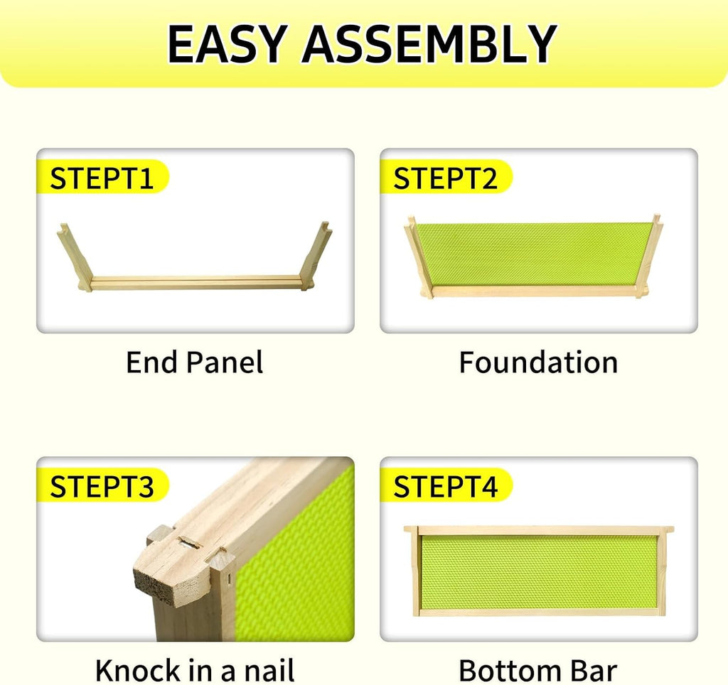 Medium Super Bee Frames with Food Grade Wax Foundations | 10 Pack, Unassembled Wood Bee Hive Frames, Beeswax Coated