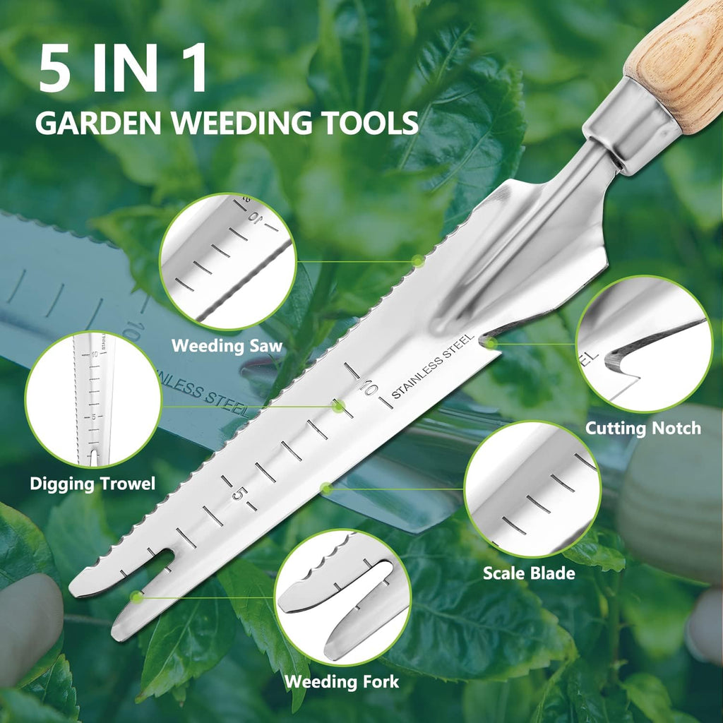 Berry&Bird Gardening Hand Tool Set - 3PCS Stainless Steel Garden Tool Kit Multifunctional Tool with Wooden Handle