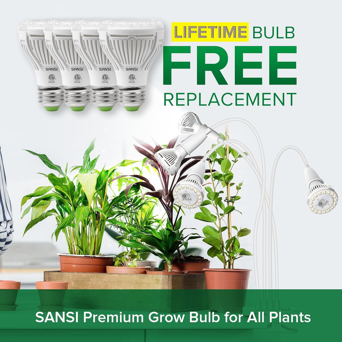 SANSI Grow Lights for Indoor Plants, 40W Clip-On Gooseneck LED Plant Lights | Lifetime Free Bulb Replacement, Plant