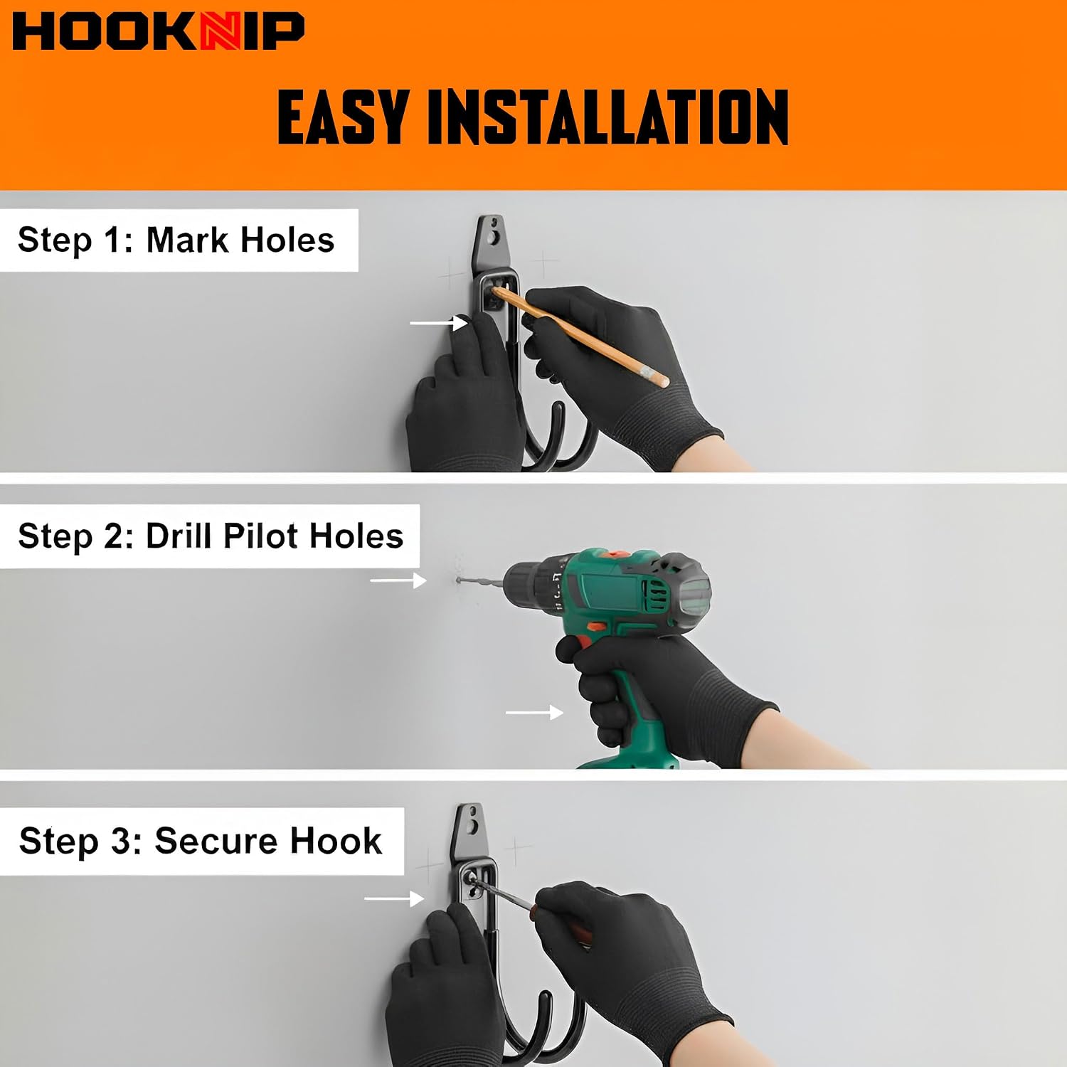 16 Pack Heavy Duty Garage Hooks, Wall Mounted Tool Hangers | PVC-coated hooks for bikes, ladders, garden tools and