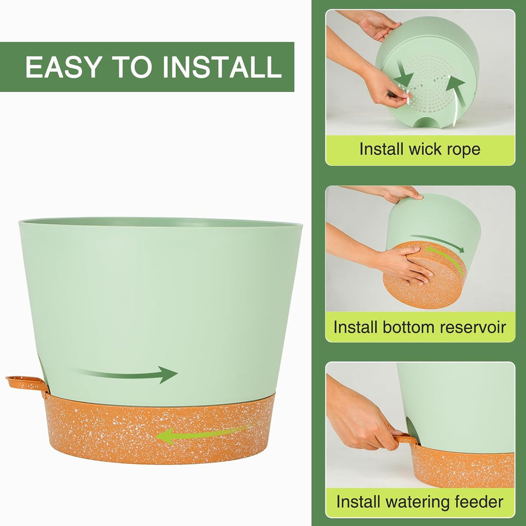 SwinDuck 12inch Large Self Watering Plant Pot, Plastic Cylinder Planter with 60Oz Deep Reservoir and Saucer for Indoor