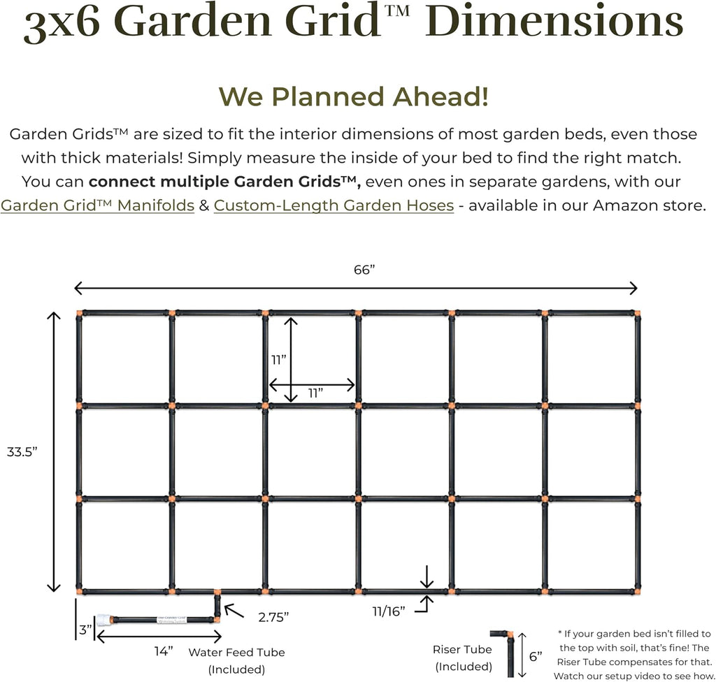 Garden Grid 3x6 | Raised Bed Watering System | Prebuilt Irrigation | 2-Min Setup Raised Garden Bed Watering System;