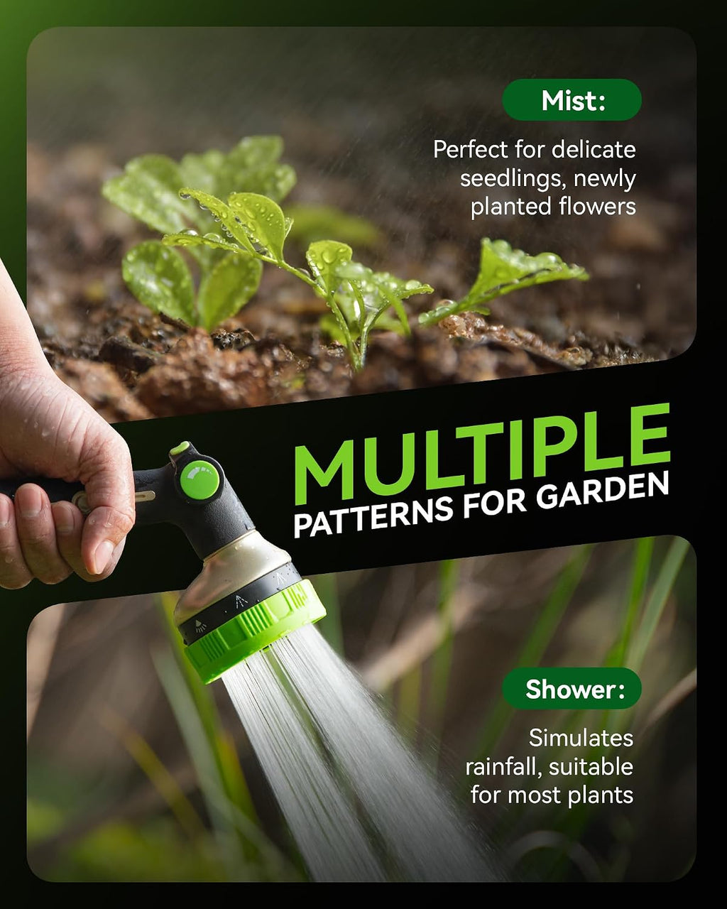 RAINPOINT Hose Sprayer Nozzle Heavy Duty - 8 Spray Patterns Garden Hose Nozzle with Adjustable Flow Control for