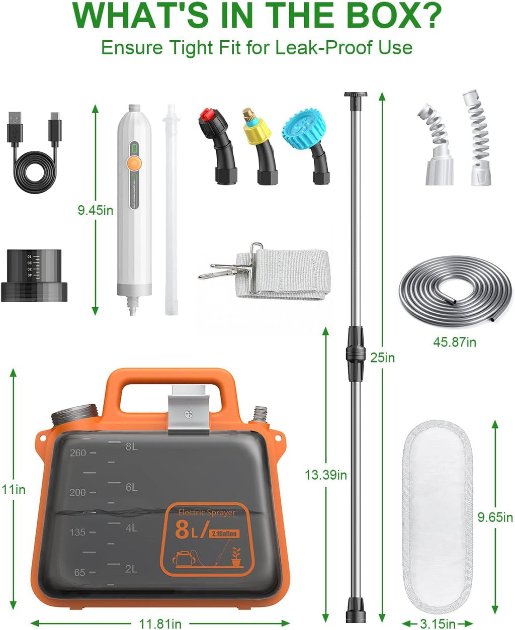 2 Gallon Electric Garden Sprayer, Battery Powered Weed Sprayer with Telescopic Wand, 3 Adjustable Nozzles, Garden